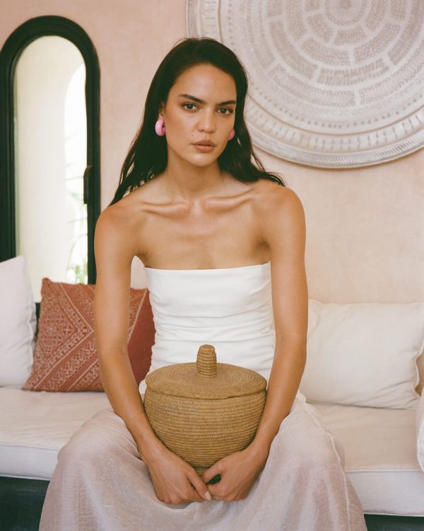 KOMBİNASYONLU MİDİ STRAPLEZ ELBİSE