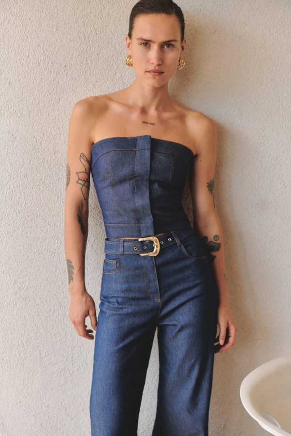 DENİM CROP BÜSTİYER-KEMERLİ DENİM PANTOLON