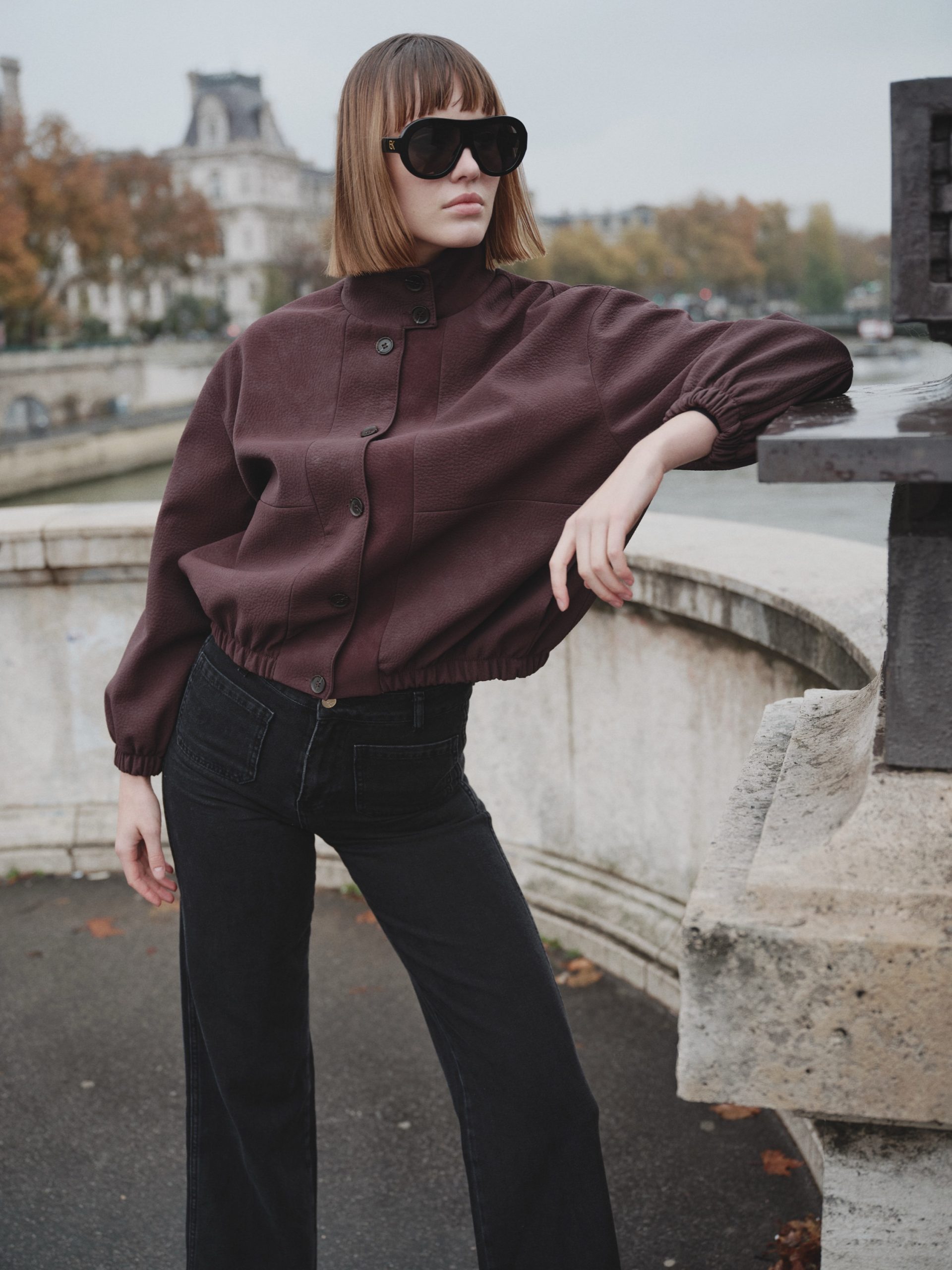 DERİ GÖRÜNÜMLÜ BOMBER CEKET