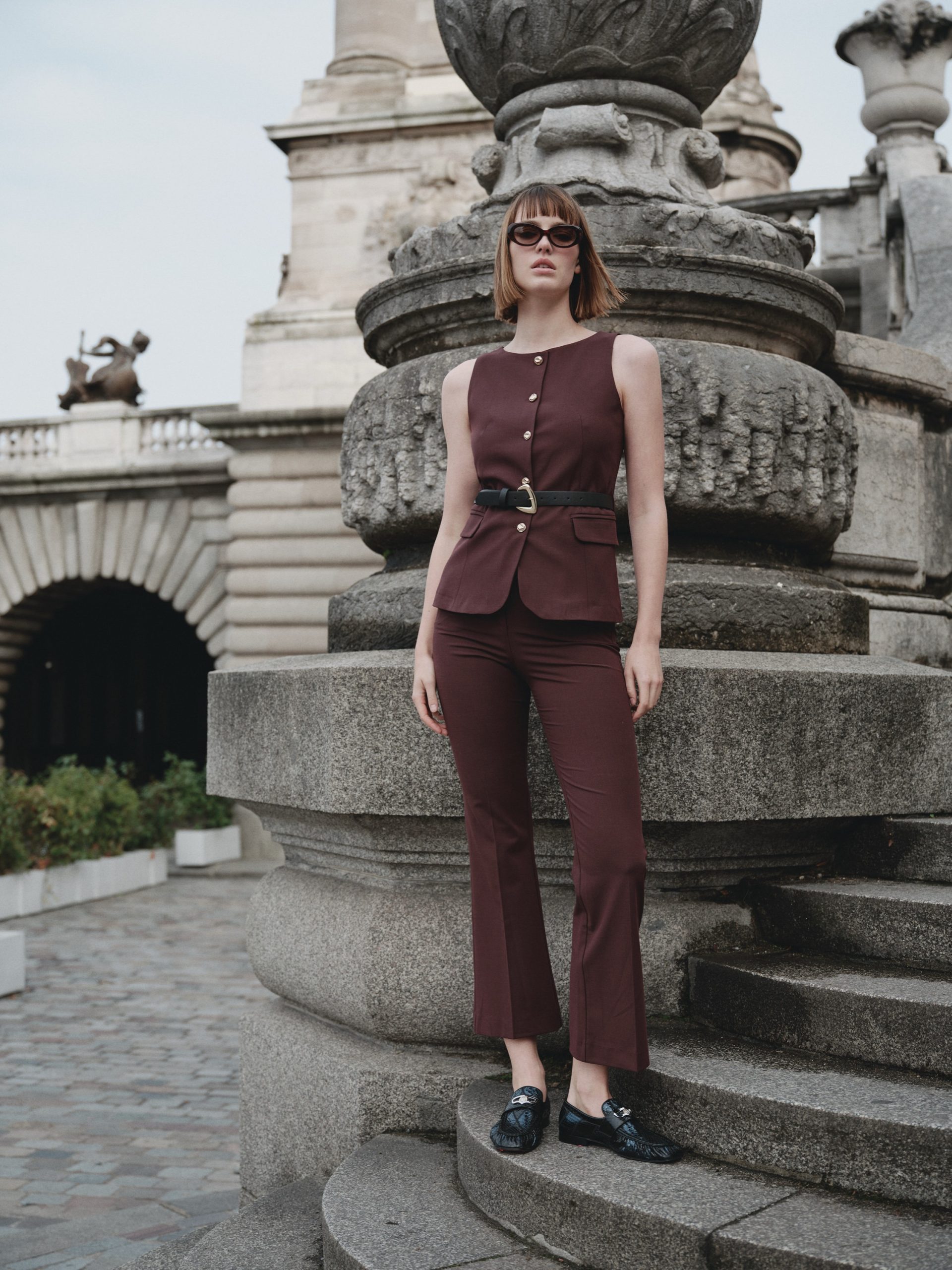 KEMER DETAYLI YELEK - İSPANYOL PAÇA PANTOLON