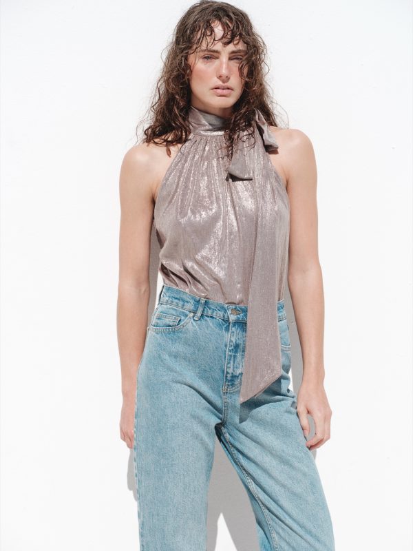 BAĞLAMA DETAYLI PARLAK BLUZ